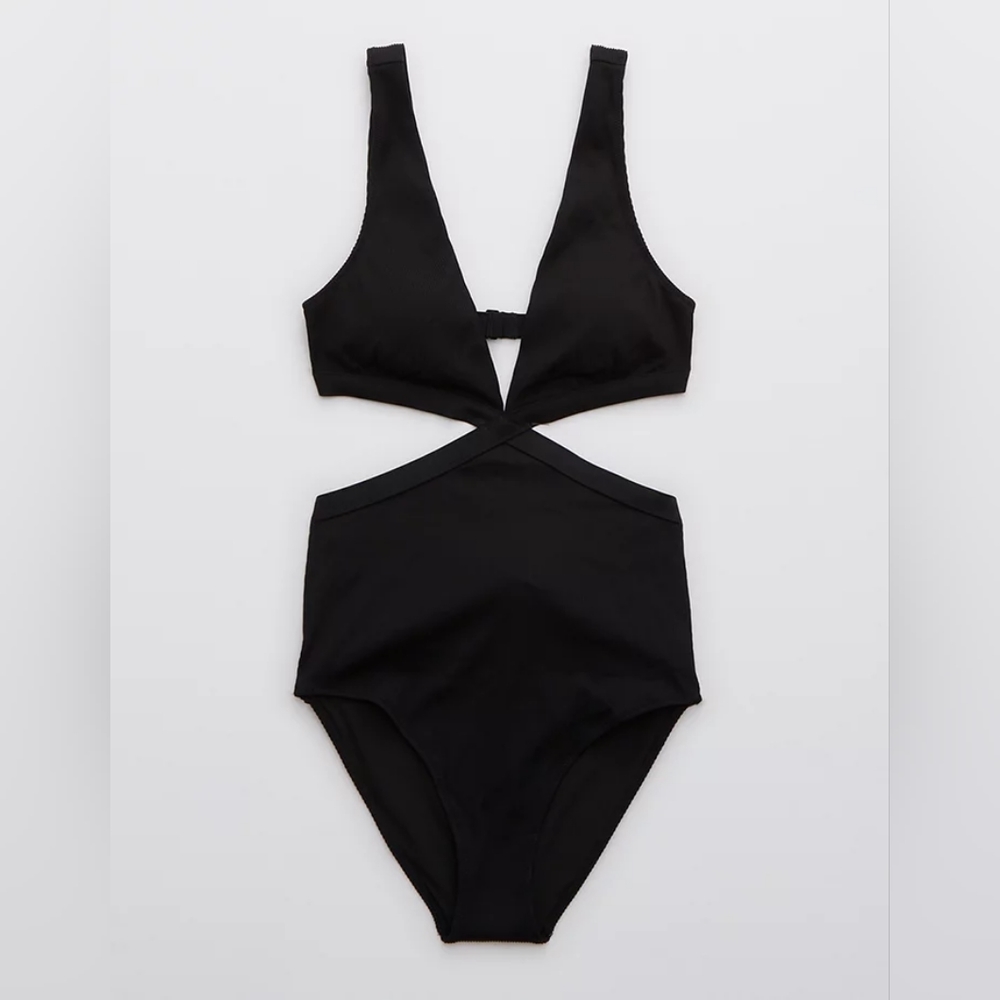 Aerie Ribbed Mix Crossover Cut Out One Piece Swimsuit NWT - Picture 3 of 4